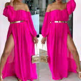 2020 summer new chiffon sexy nightclub Beach Off Shoulder Long backless Dresses High Split Female Maxi Dress vestidos