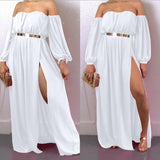 2020 summer new chiffon sexy nightclub Beach Off Shoulder Long backless Dresses High Split Female Maxi Dress vestidos