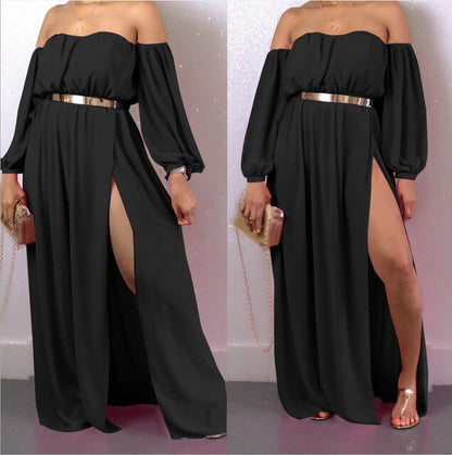 2020 summer new chiffon sexy nightclub Beach Off Shoulder Long backless Dresses High Split Female Maxi Dress vestidos