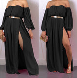 2020 summer new chiffon sexy nightclub Beach Off Shoulder Long backless Dresses High Split Female Maxi Dress vestidos