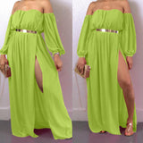 2020 summer new chiffon sexy nightclub Beach Off Shoulder Long backless Dresses High Split Female Maxi Dress vestidos