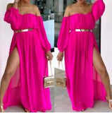 2020 summer new chiffon sexy nightclub Beach Off Shoulder Long backless Dresses High Split Female Maxi Dress vestidos