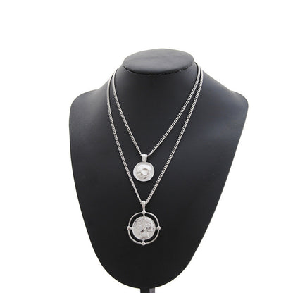 Vintage Round Portrait Pendant Necklace Women Jewelry Personalise Double-layered Choker Statement Necklace Gold Chain Necklaces