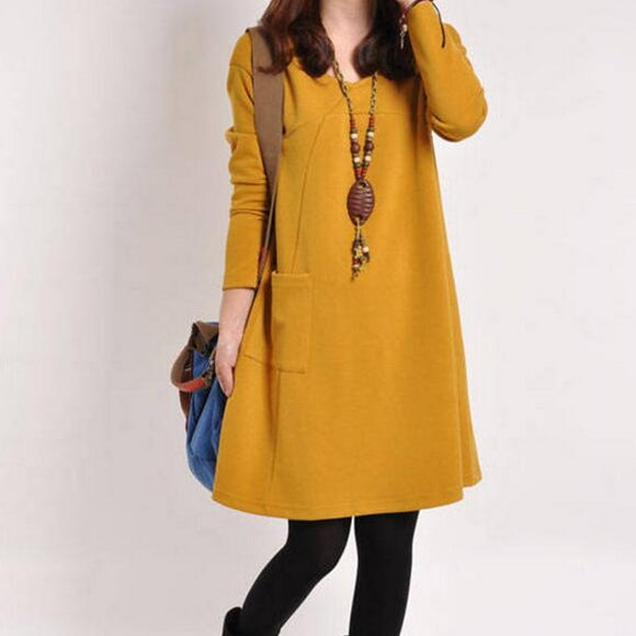 M-4XL Autumn New women Dresses Casual Large Size Pregnancy Dress Solid Color V-neck Loose Pregnant Women Dress Long Vestido