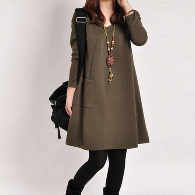 M-4XL Autumn New women Dresses Casual Large Size Pregnancy Dress Solid Color V-neck Loose Pregnant Women Dress Long Vestido