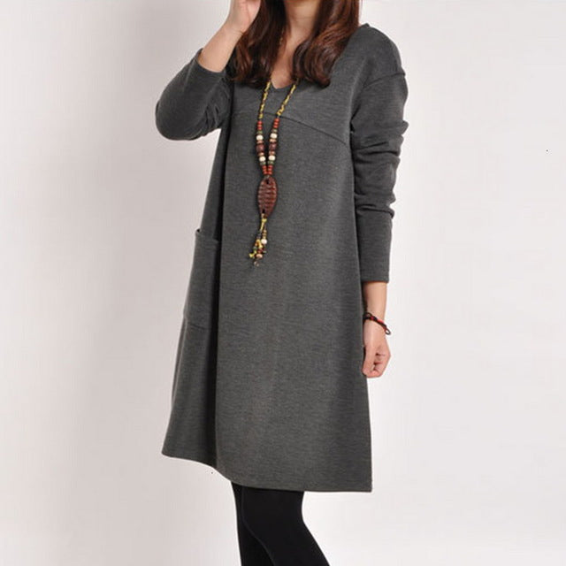 M-4XL Autumn New women Dresses Casual Large Size Pregnancy Dress Solid Color V-neck Loose Pregnant Women Dress Long Vestido